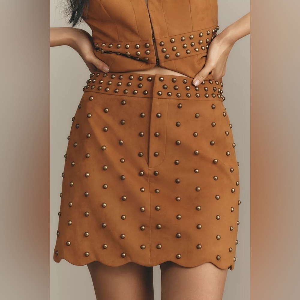 NWT! Anthropologie Mare Mare Faux-Suede Rivet-Trim Mini Skirt - Small 🍍